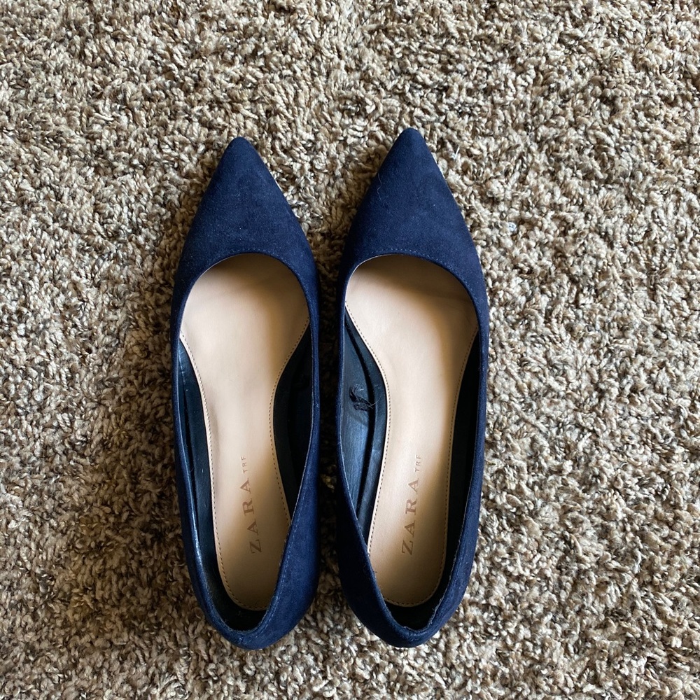 Zara Faux Suede Block Midi Heels